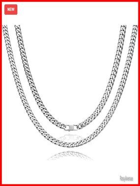Pure Titanium Cuban Link Chain Necklace 7mm Diamond Cut Curb Chain Gift for Him